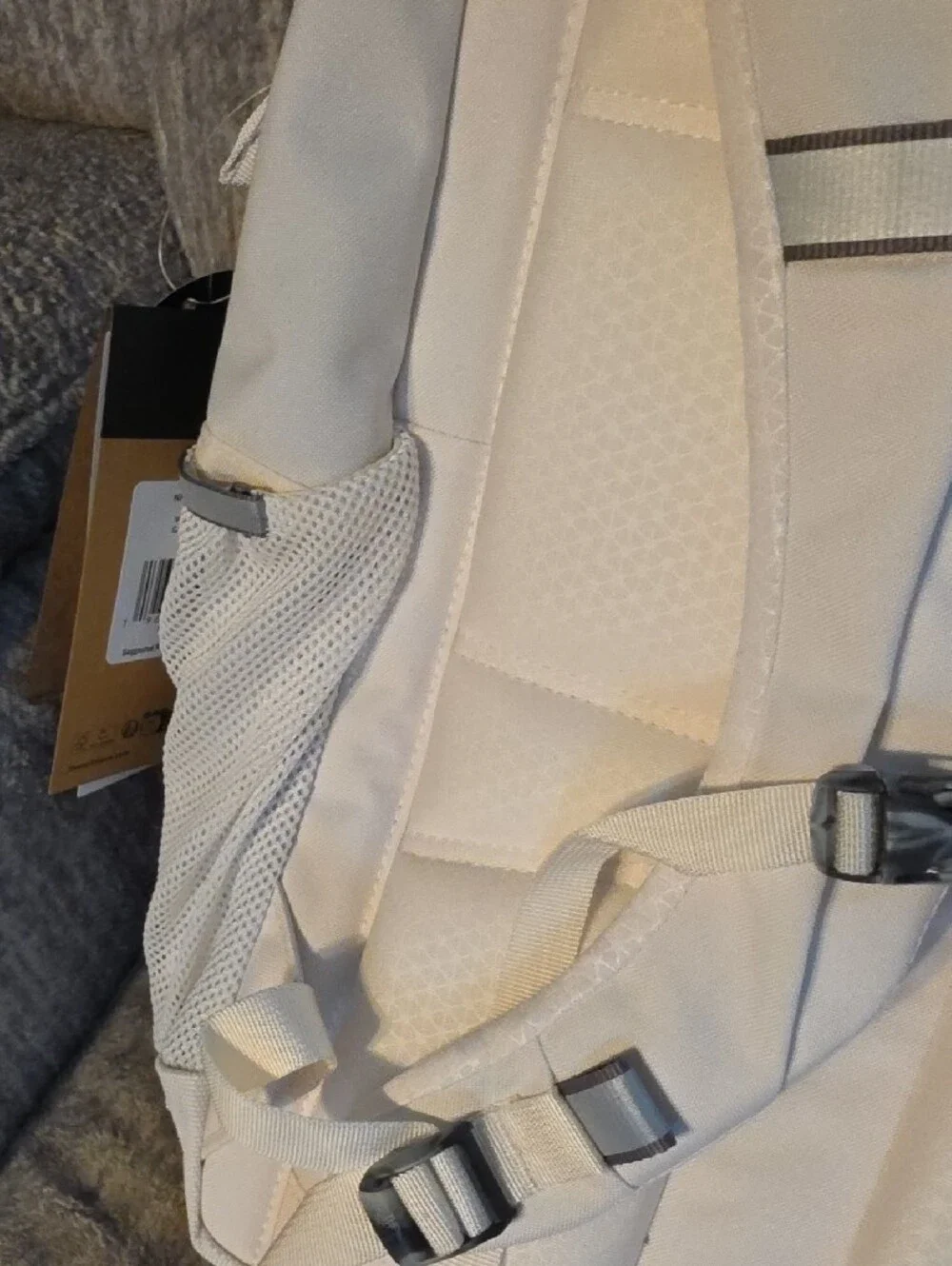 The North Face Jester Luxe Backpack - Cream/Light Beige with Rose Gold Accents.